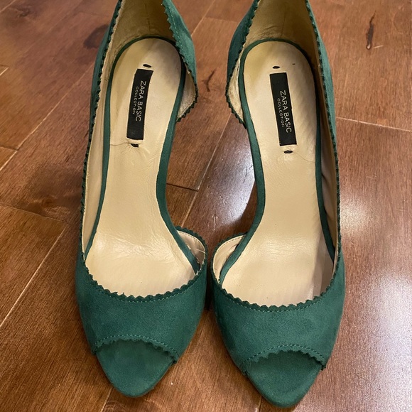 ZARA peep toe green suede heels - Picture 4 of 11